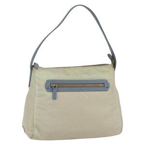 Authentic PRADA Shoulder Bag Nylon Leather Beige Silver